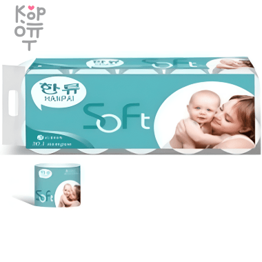 Hanpai - Туалетная бумага SOFT c втулкой, 3-х слойная, размер листа 101*137мм., 10 рулонов. — Корейские товары для всей семьи(КорОпт)