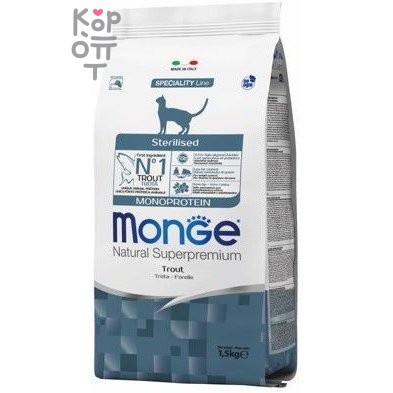 Monge Cat Monoprotein Sterilised Trout корм для стерилизованных кошек с форелью 1,5 кг