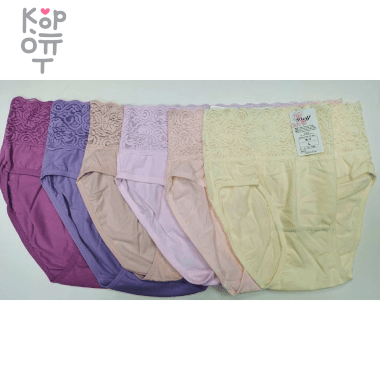 Трусы женские высокие с кружевной резинкой, Ю.Корея   — Корейские товары для всей семьи(КорОпт)