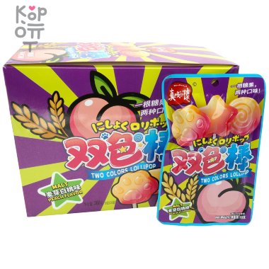 Карамель леденцовая Two Colors Lollipop с взрывным вкусом спелых Персиков — Корейские товары для всей семьи(КорОпт)