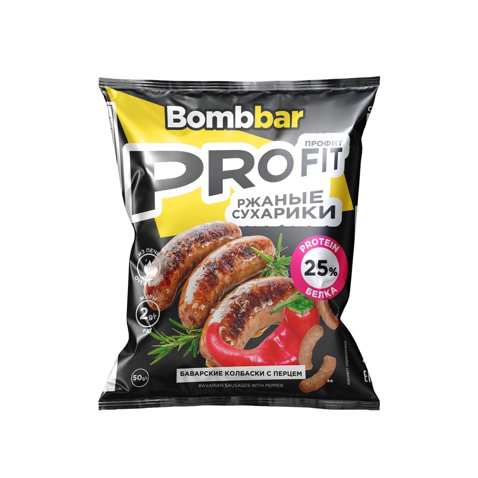 BOMBBAR Сухарики протеиновые со вкусом баварских колбасок с перцем, 50 г