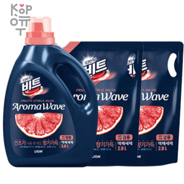 CJ LION Beat Aroma Wave Citrus - Жидкое средство для стирки, Для автоматических стиральных машин и ручной стирки с ароматом Грейпфрута. &mdash; Корейские товары для всей семьи(КорОпт)