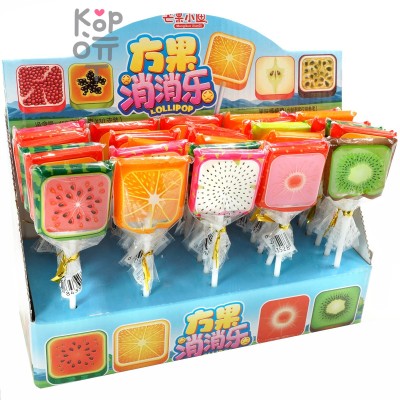 Карамель леденцовая MangGuo Lollipop квадратная с взрывным вкусом спелых фруктов