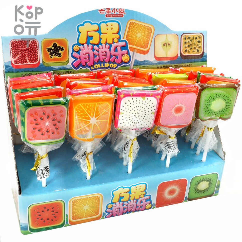 Карамель леденцовая MangGuo Lollipop квадратная с взрывным вкусом спелых фруктов