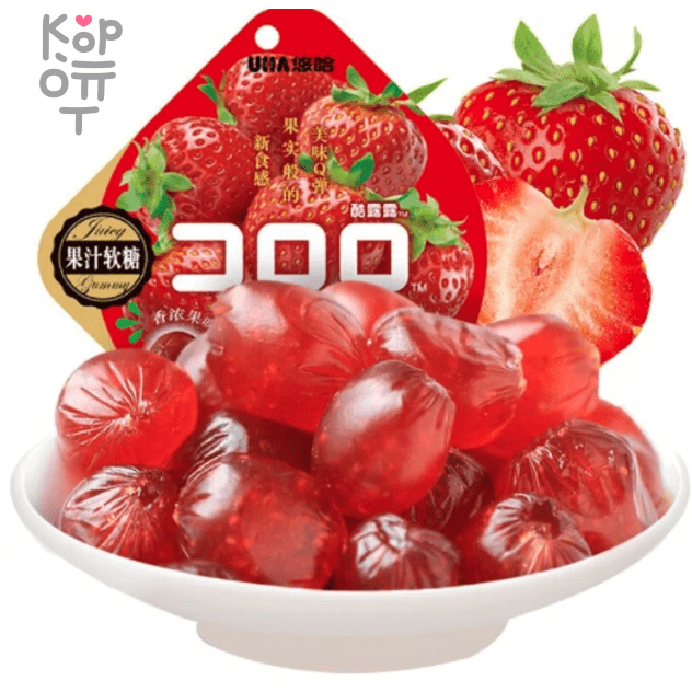 UHA CORORO Fruit Juice Gummy Strawberry - Жевательные конфеты, в японском стиле, с фруктовым соком и со вкусом Клубники, 52гр., купить с доставкой на дом фото 1 &mdash; Корейские товары для всей семьи(КорОпт)