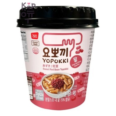 Yopokki Cup Topokki Korean Cake - Рисовые клецки, с соусом из сладкой красной фасоли, 120 г
