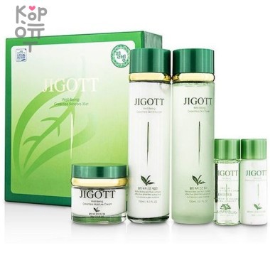 Jigott Well-Being Green Tea 3 Set - Набор для ухода за кожей с экстрактом зеленого чая — Корейские товары для всей семьи(КорОпт)