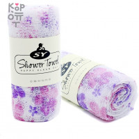 Shower Towel Happy Clean Day - Массажная мочалка полотенце для глубокого очищения кожи, рифленная, цвет в ассортименте 28*95см.
