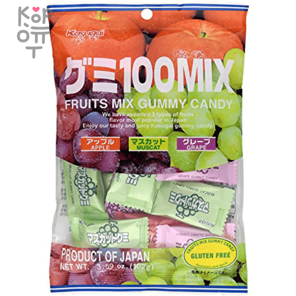 Мармелад жевательный микс из 3 вкусов Kasugai mix gummy candy, 102гр. 