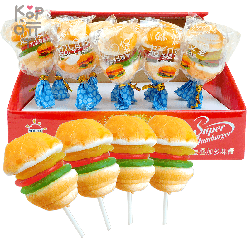 Мармелад жевательный Youka гамбургер на палочке, купить с доставкой на дом фото 1 &mdash; Корейские товары для всей семьи(КорОпт)
