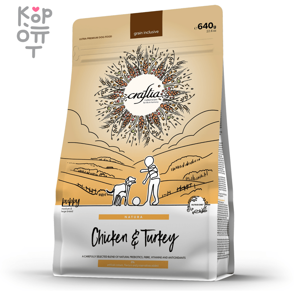 CRAFTIA NATURA Сухой корм для щенков средних и крупных пород из Курицы и Индейки. 