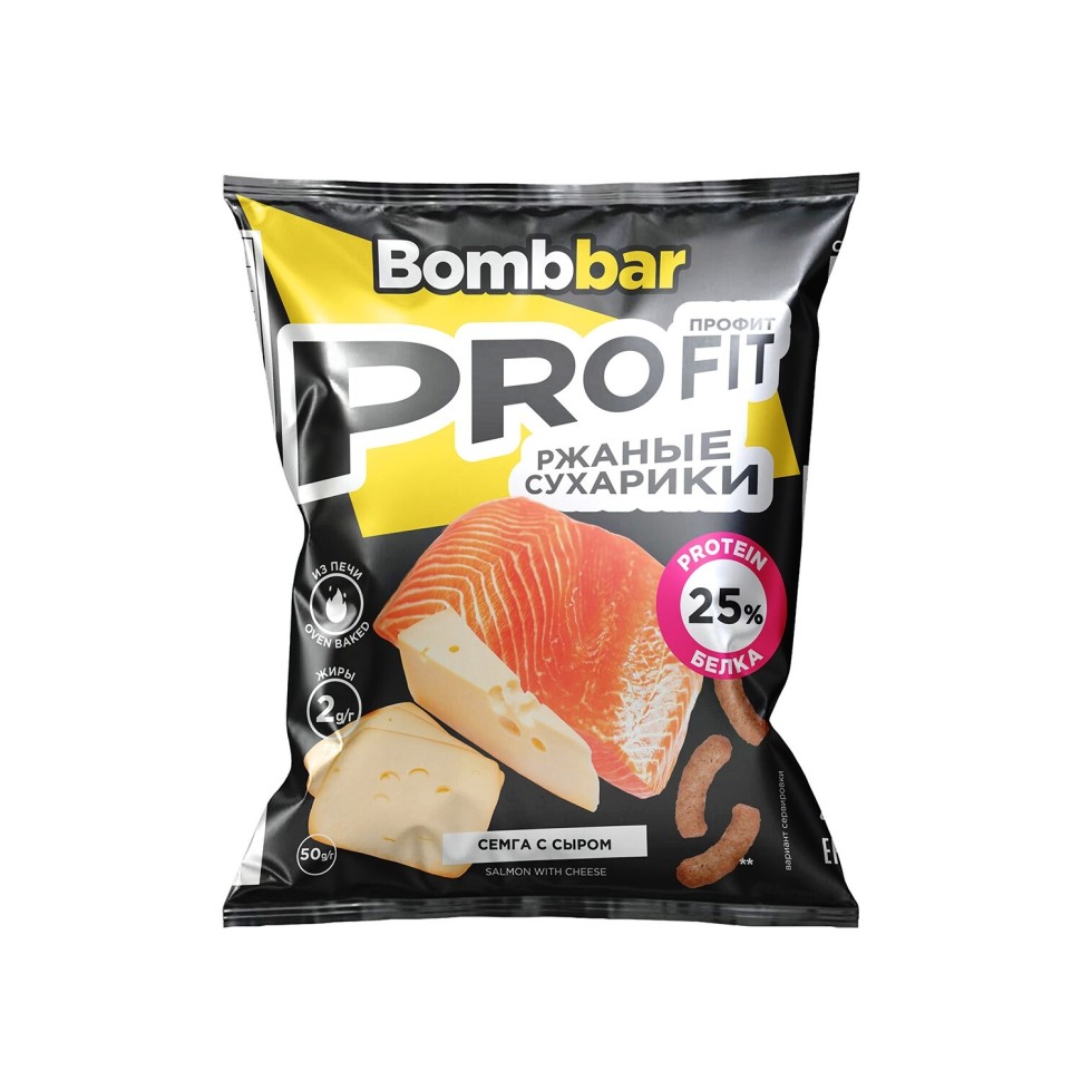 BOMBBAR Сухарики протеиновые со вкусом сёмги с сыром, 50 г