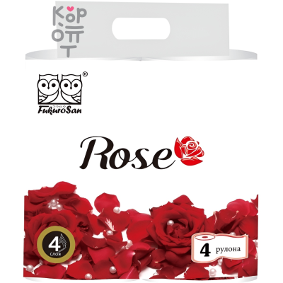 FukuroSan ROSE - Туалетная бумага, втулка, 4-х слойная, 96 × 115 мм размер листа, 4 рулона