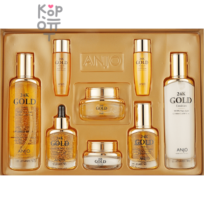 Anjo Professional 24K Gold Skin Care 6-piece Set - Набор для лица антивозрастной из 24-каратного золота 120 мл, 35 мл, 30 гр, 50 гр