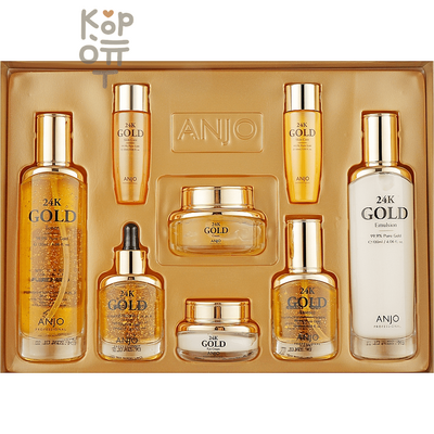 Anjo Professional 24K Gold Skin Care 6-piece Set - Набор для лица антивозрастной из 24-каратного золота 120 мл, 35 мл, 30 гр, 50 гр