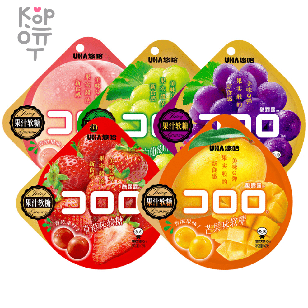 UHA CORORO Fruit Juice Gummy Lychee - Жевательные конфеты, в японском стиле, с фруктовым соком и со вкусом Личи, 52гр.