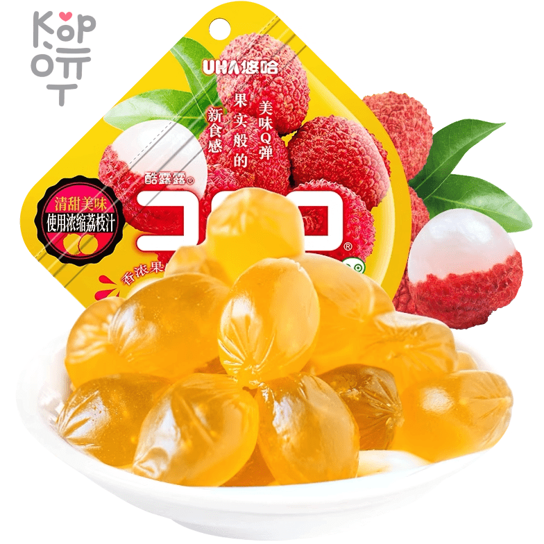UHA CORORO Fruit Juice Gummy Lychee - Жевательные конфеты, в японском стиле, с фруктовым соком и со вкусом Личи, 52гр., купить с доставкой на дом фото 1 — Корейские товары для всей семьи(КорОпт)