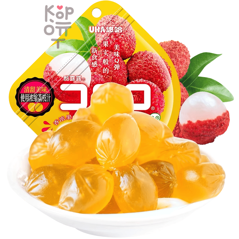 UHA CORORO Fruit Juice Gummy Lychee - Жевательные конфеты, в японском стиле, с фруктовым соком и со вкусом Личи, 52гр.
