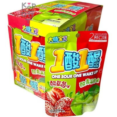 Кислая карамель On Sour One Wake Up Candy - Два вкуса кислый, второй леденящий - Клубника и Яблоко