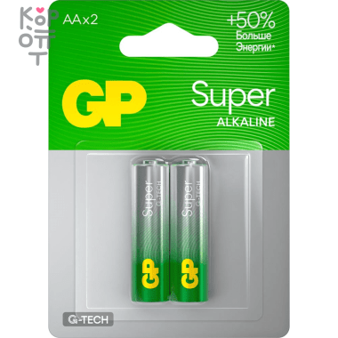 Щелочная батарейка GP SUPER G-TECH, AA (15AA21-2CRSBC2), 1.5V (размер AA - 2шт.) — Корейские товары для всей семьи(КорОпт)