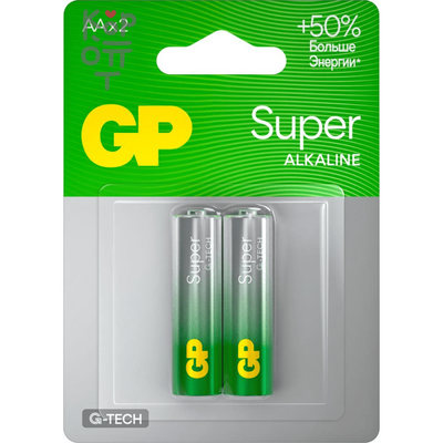 Щелочная батарейка GP SUPER G-TECH, AA (15AA21-2CRSBC2), 1.5V (размер AA - 2шт.)