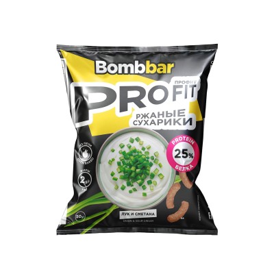 BOMBBAR Сухарики протеиновые со вкусом сметаны и зелёного лука, 50 г
