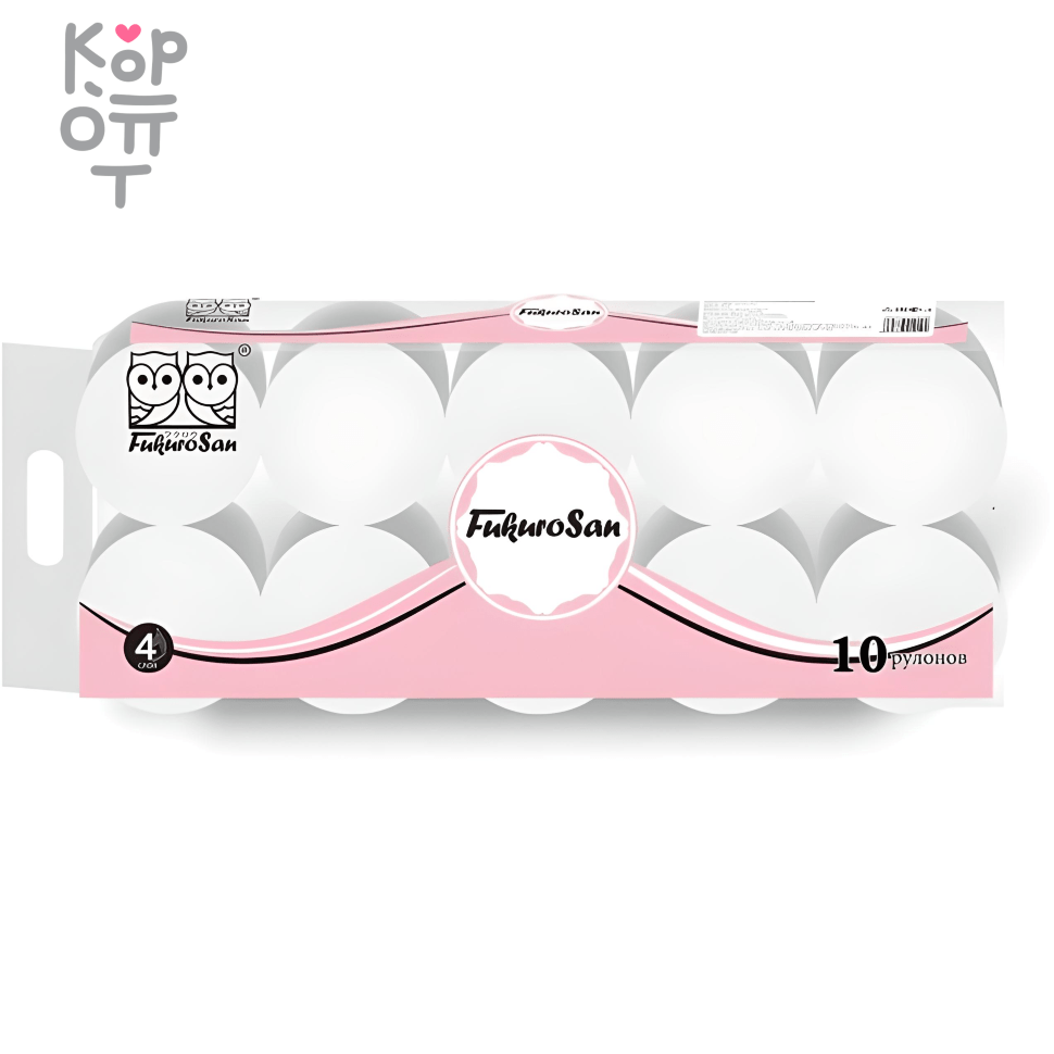 FukuroSan - Туалетная бумага 10 рулонов, втулка, 4-х слойная, размер листа 101*120мм., купить с доставкой на дом фото 1 — Корейские товары для всей семьи(КорОпт)