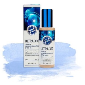 Enough Ultra X10 Cover Up Collagen Foundation SPF50+ PA - Увлажняющий тональный крем с коллагеном и высоким фактором защиты от УФ, 100гр.