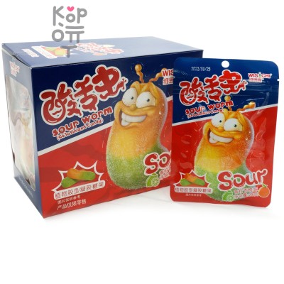 Кислая жевательная конфета Wisichi Sour Worms Gelatinized Candy - Кислые черви со вкусом Лайма и Апельсина