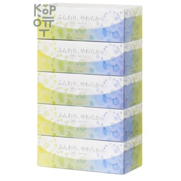 Ideshigyo Due Premium Tissue Paper  - Премиальные двухслойные бумажные салфетки на воде с горы Фудзи, 160шт.*5коробок.