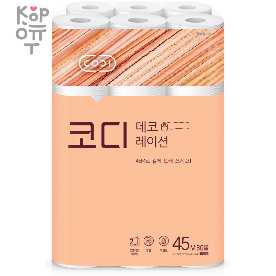 Codi Decoration - Мягкая двухслойная туалетная бумага с тиснёным рисунком 45м*30 рулонов, купить с доставкой на дом фото 1 — Корейские товары для всей семьи(КорОпт) Codi Decoration - Мягкая двухслойная туалетная бумага с тиснёным рисунком 45м*30 рулонов, купить с доставкой на дом фото 1 — Корейские товары для всей семьи(КорОпт)