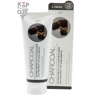 Jigott Premium Facial Charcoal peeling Gel - Премиум Крем-скатка с древесным углем, 180мл.