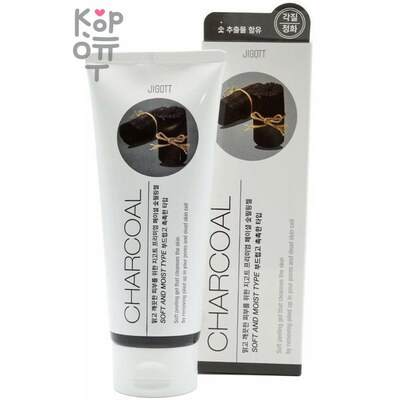 Jigott Premium Facial Charcoal peeling Gel - Премиум Крем-скатка с древесным углем, 180мл.