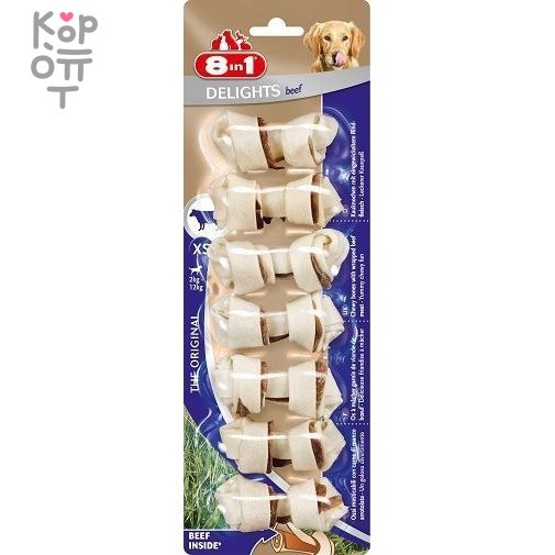 8in1 DELIGHTS Beef XS косточки с говядиной для мелких собак 7,5 см 7 шт, купить с доставкой на дом фото 1 — Корейские товары для всей семьи(КорОпт) 8in1 DELIGHTS Beef XS косточки с говядиной для мелких собак 7,5 см 7 шт, купить с доставкой на дом фото 1 — Корейские товары для всей семьи(КорОпт)