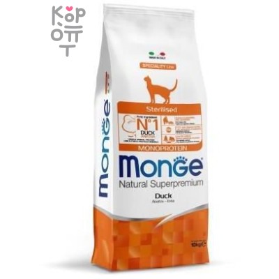 Monge Cat Monoprotein Sterilised корм с уткой для стерилизованных кошек 10 кг
