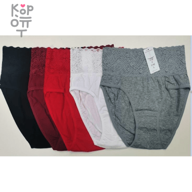 Трусы женские высокие с кружевной резинкой, Ю.Корея    — Корейские товары для всей семьи(КорОпт)