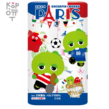 Marutomi Gachapin Mukku 2024 PARIS - Бумага туалетная 2-х слойная 25м.*12рул. — Корейские товары для всей семьи(КорОпт)
