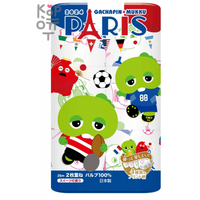 Marutomi Gachapin Mukku 2024 PARIS - Бумага туалетная 2-х слойная 25м.*12рул.