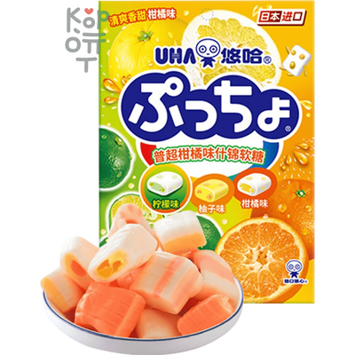 Uha Puchao Assorted Citrus Flavour Soft Candy - Жевательные конфеты, Ассорти помадок со вкусом цитрусовых, 90гр.