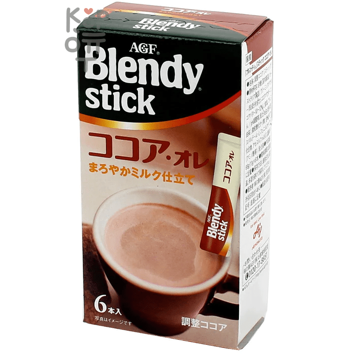 AGF Blendy Hot Chocolate Au Lait Instant Cocoa Mix - Какао Бленди стик с молоком и сахаром, 11гр., Коробка 6шт.