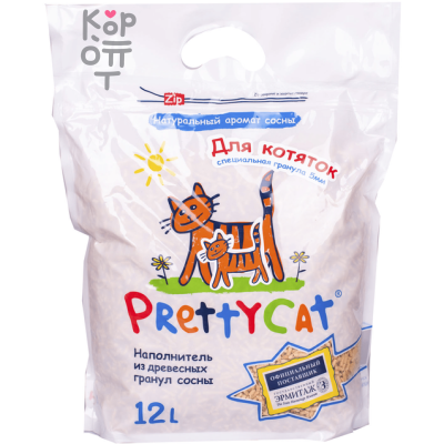 PrettyCat Наполнитель древесный для котят "Wood Granules" 4кг. (12л.)
