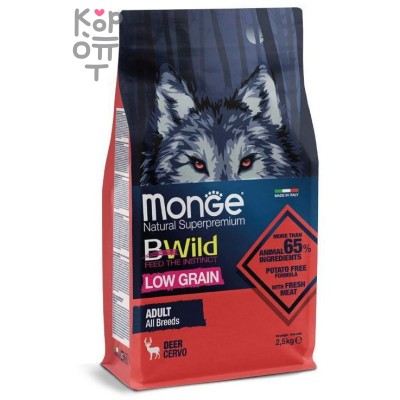 Monge Dog BWild LOW GRAIN низкозерновой корм из мяса оленя для взрослых собак всех пород 2,5 кг