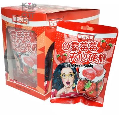 Кислые конфеты Tianxsin Filled Hard Candy с наполнением и взрывным вкусом Клубники