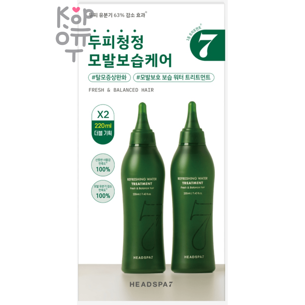 Headspa 7 Refreshing Water Treatment - Ампульная сыворотка для увлажнения волос 220мл.+220мл.