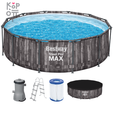 Каркасный бассейн Bestway Steel Pro MAX Frame Pool модель 5614Z, 427х107см(13030л.), имитация дерева (мореный дуб), круглый — Корейские товары для всей семьи(КорОпт)