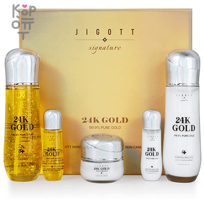 Jigott Signature 24K Gold Essential Skin Care - Набор для ухода за кожей лица с Золотом. Уход Jigott Signature K Gold Essential Skin Care — уходовое средство для регулярного использования; в товаре выделяется: женьшень. В КорОпт можно подобрать свежие приходы азиатской косметики с хорошим остаточным сроком годности и собрать заявку по средствам регулярного ухода.
