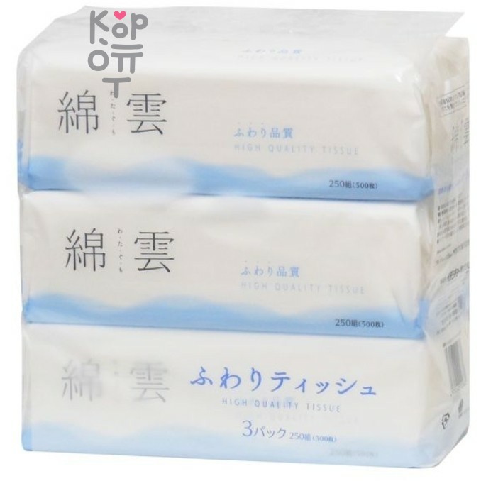 Ideshigyo Watagumo Hight Quality Tissue - Премиальные двухслойные плотные бумажные салфетки на воде с горы Фудзи, 250шт.