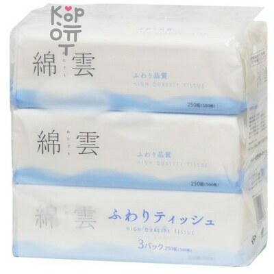 Ideshigyo Watagumo Hight Quality Tissue - Премиальные двухслойные плотные бумажные салфетки на воде с горы Фудзи, 250шт.