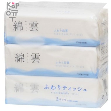 Ideshigyo Watagumo Hight Quality Tissue - Премиальные двухслойные плотные бумажные салфетки на воде с горы Фудзи, 250шт. — Корейские товары для всей семьи(КорОпт)