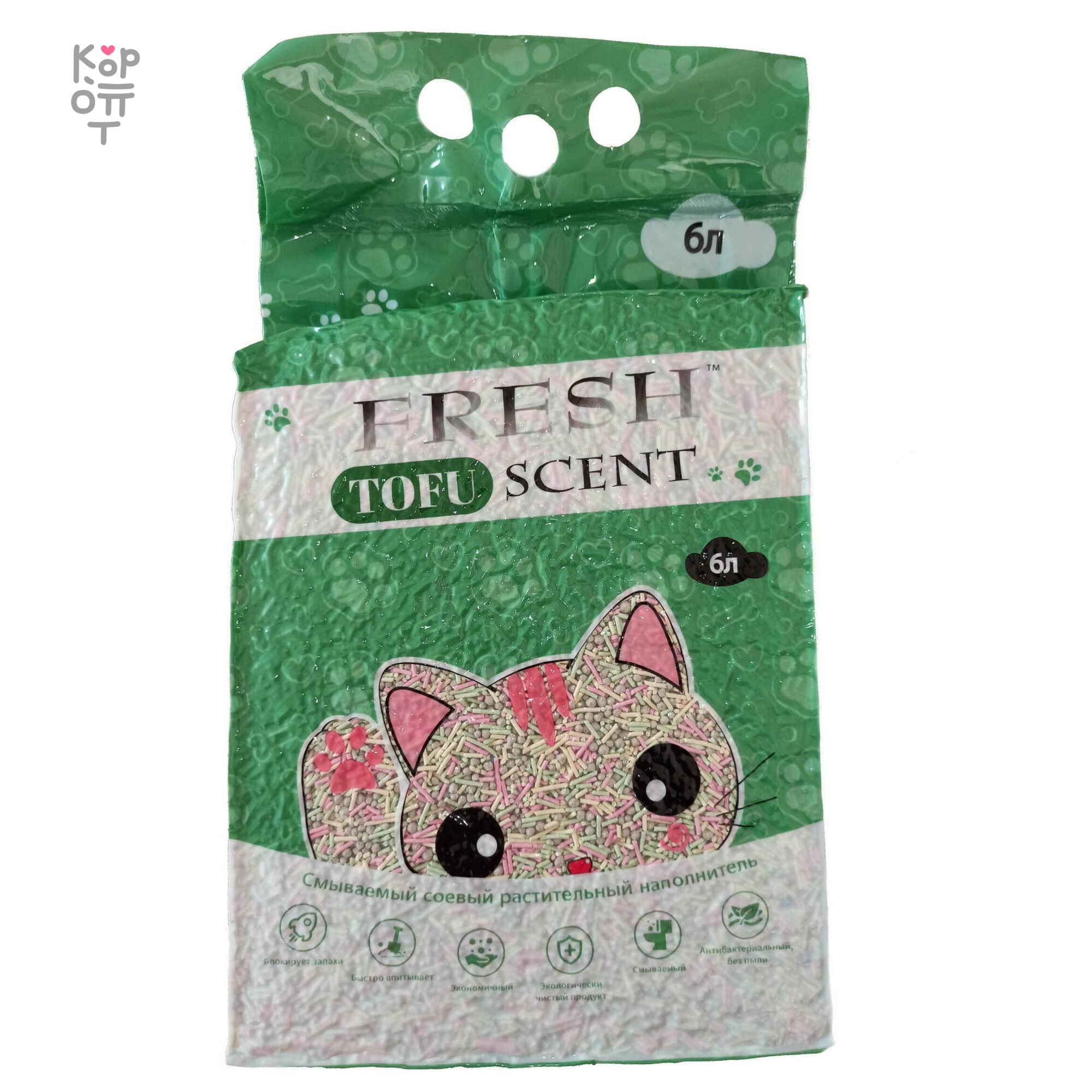 Растительный Fresh Scent TOFU, Без запаха — Соевый наполнитель, 6 л